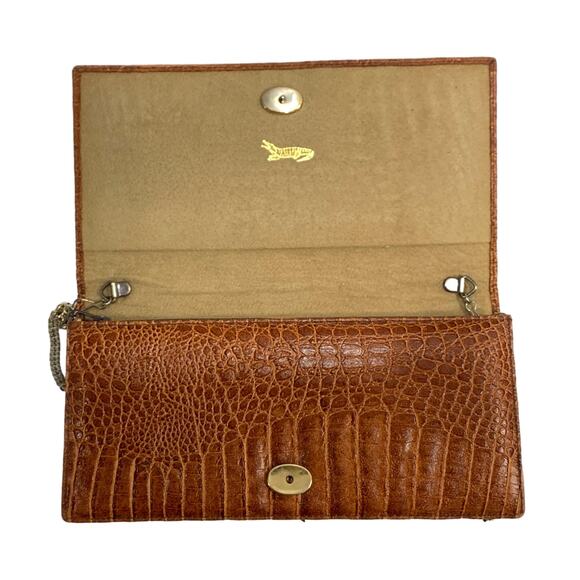 70s Pierre Cardin Alligator Clutch w Chain Strap | 9.5" x 4.75" x 3" - Picture 3 of 10